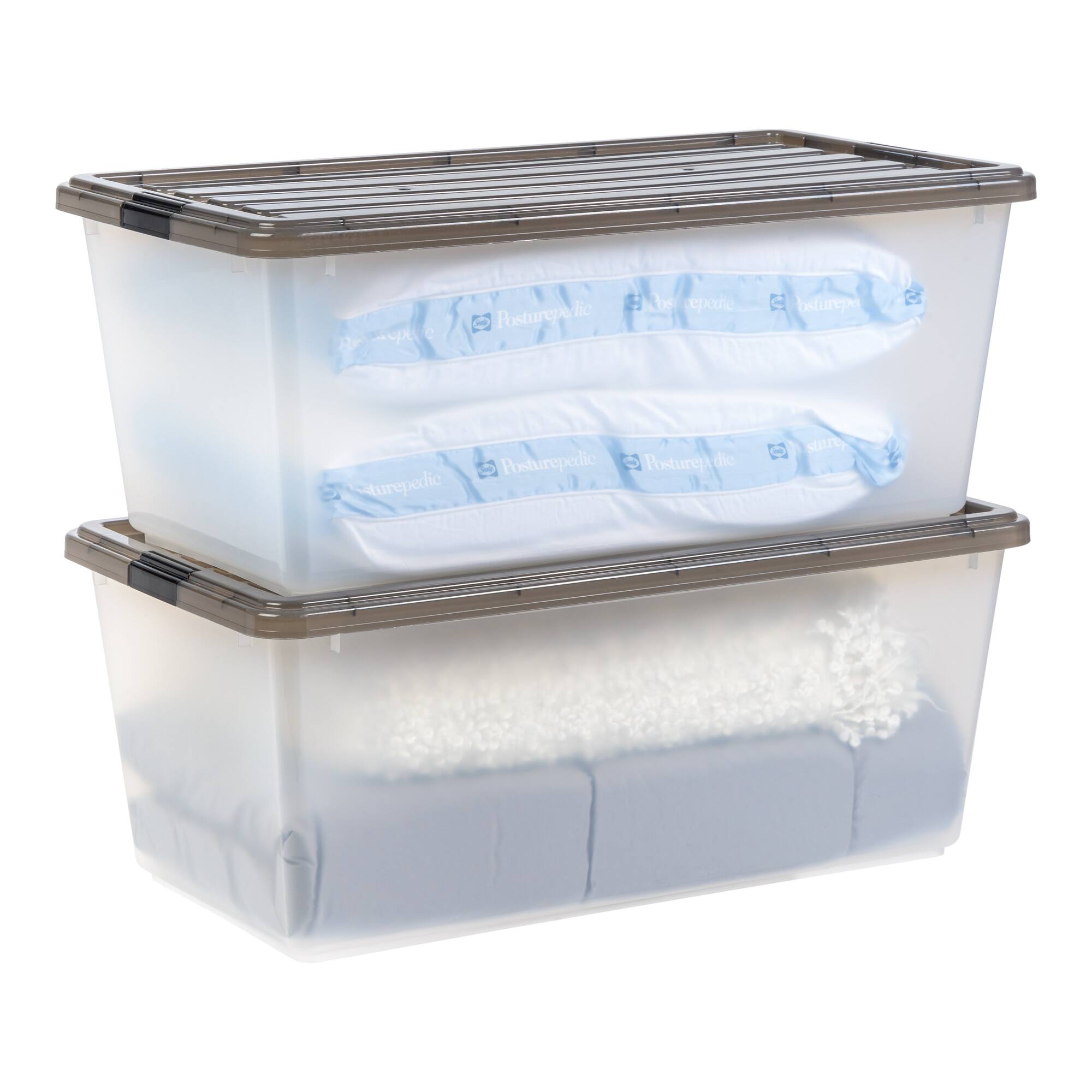 Iris® 91qt. Clear View Plastic Storage Bins with Gray Latching Buckle Lids, 4ct.